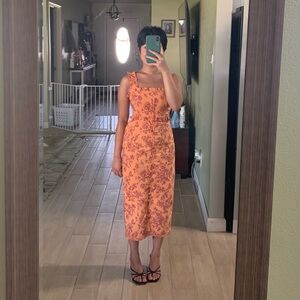 The Linden Slim Square-Neck Dress Floral Orange Dress